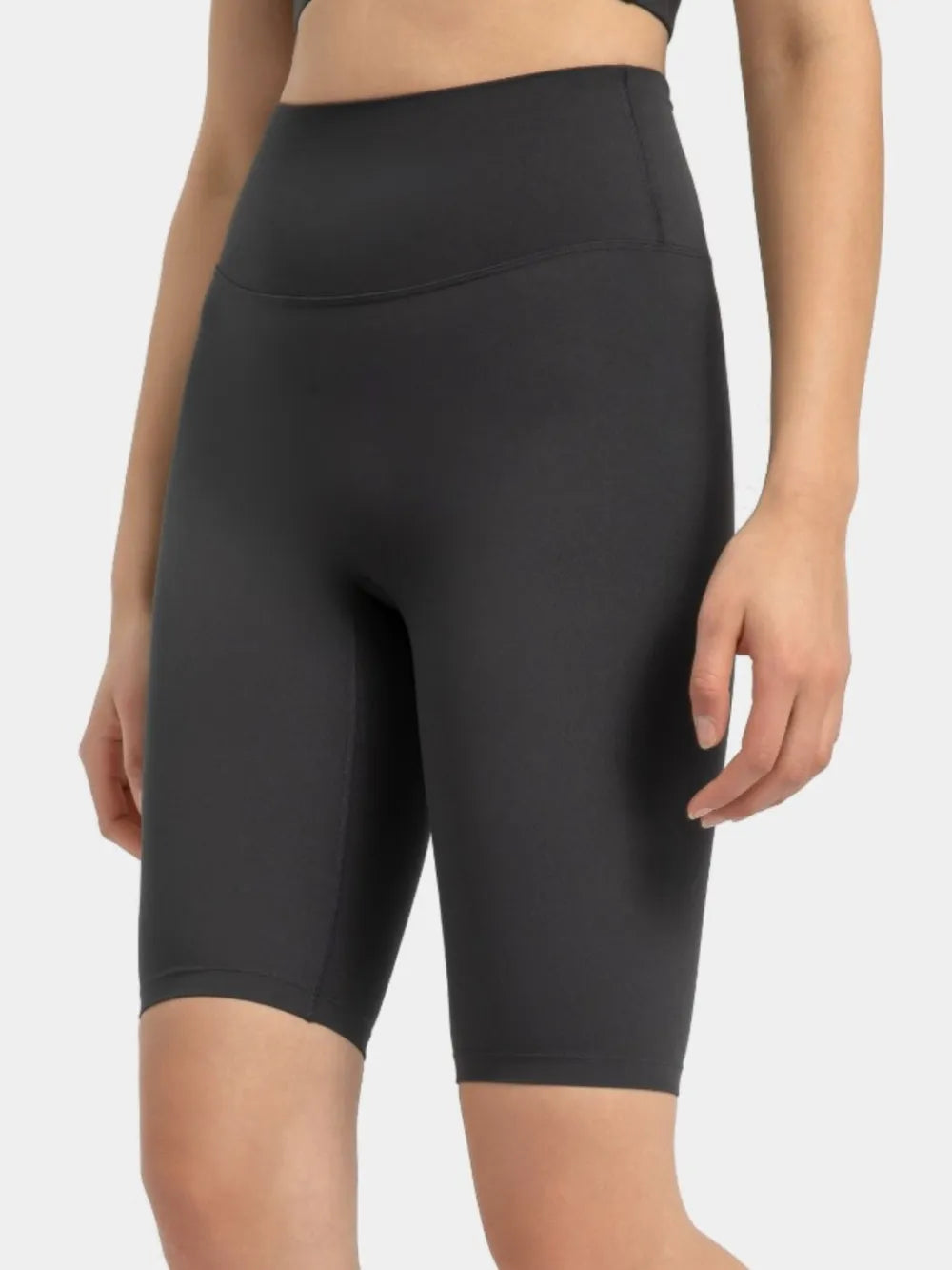 High Rise Wide Waistband Active Shorts in Dark Gray for Women