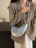 Denim Crescent Hobo Crossbody Bag in Light Blue for Women