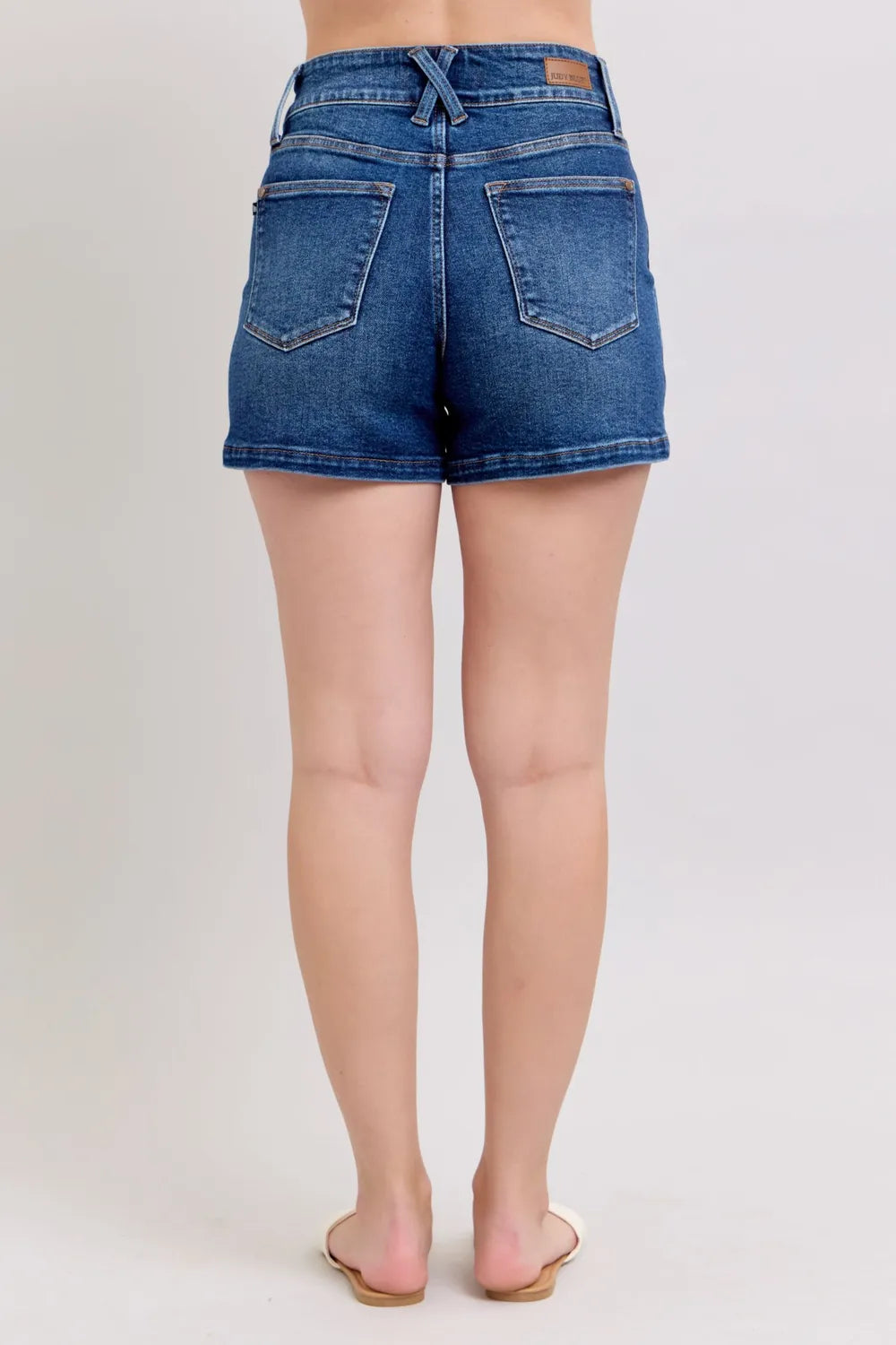 Double Button Waistband Denim Shorts Plus Size for Women