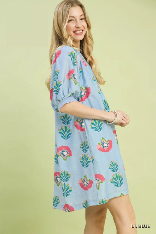 Abstract Print Mini Dress in Light Blue for Women