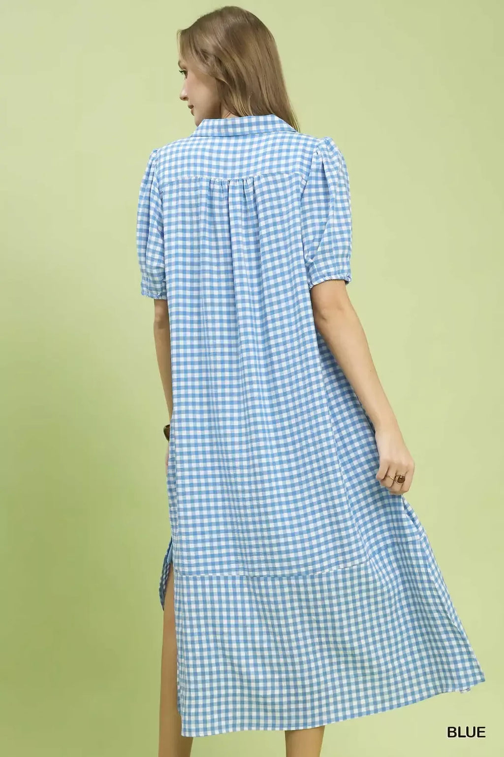 Gingham Midi Dress with Side Pockets in Blue for Women