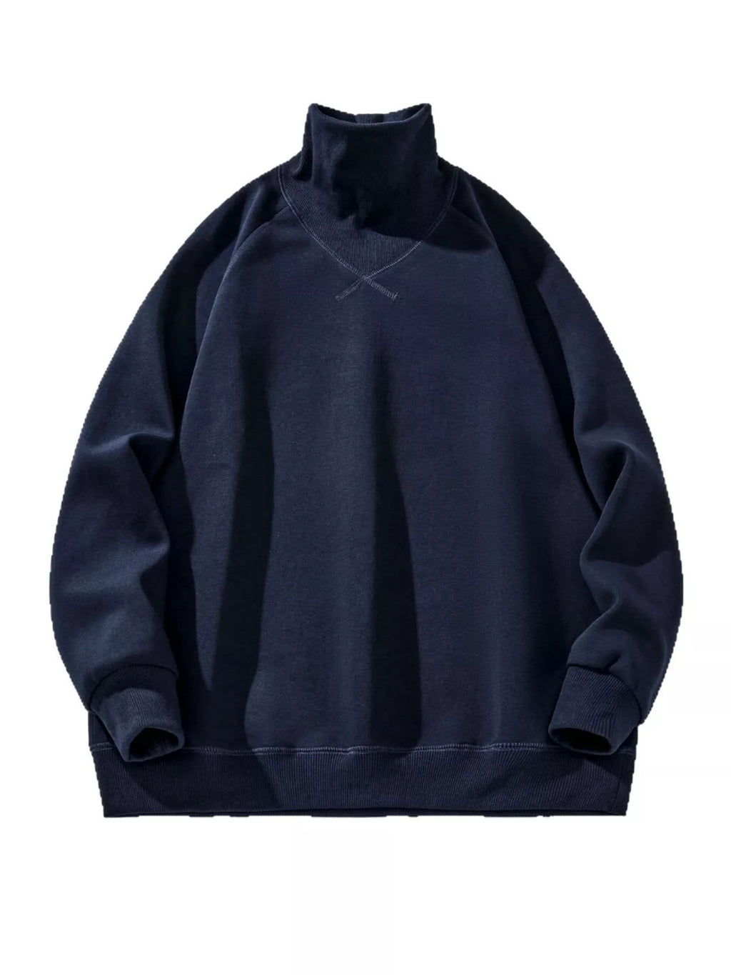 Plus Size Turtleneck Long Sleeve Sweatshirt in Deep Navy Blue for Men