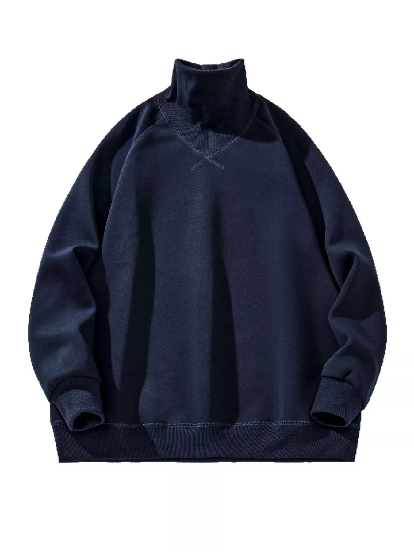 Plus Size Turtleneck Long Sleeve Sweatshirt in Deep Navy Blue for Men