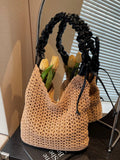 Crochet Shoulder Bag with Ruched Handle in Khaki for Women