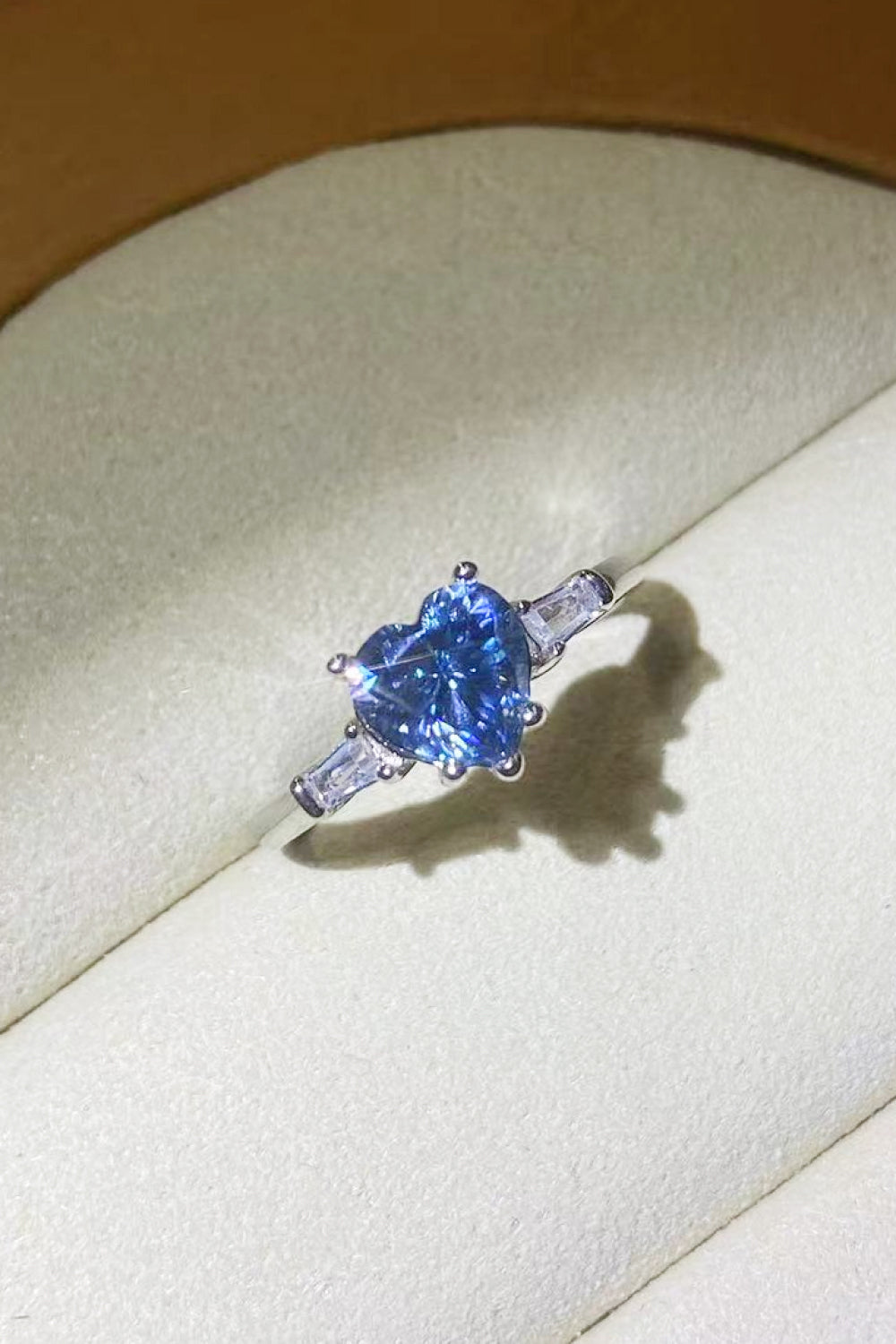 1 Carat Moissanite Heart-Shaped Platinum-Plated Ring in Blue for Women