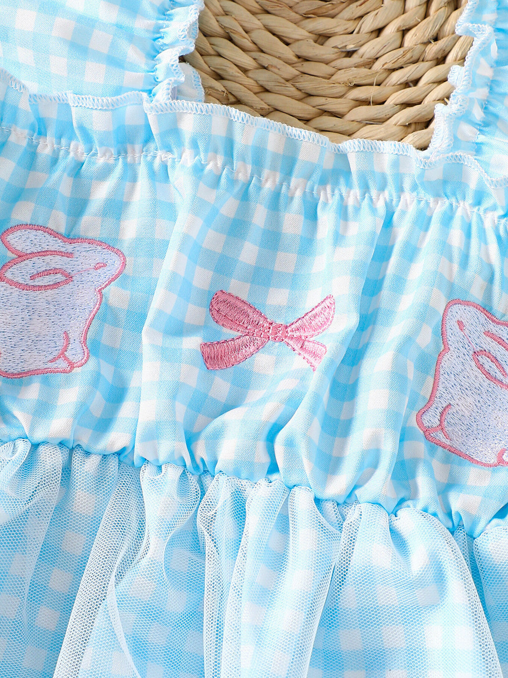 Bunny Gingham Top and Pants Set in Light Blue for Girls