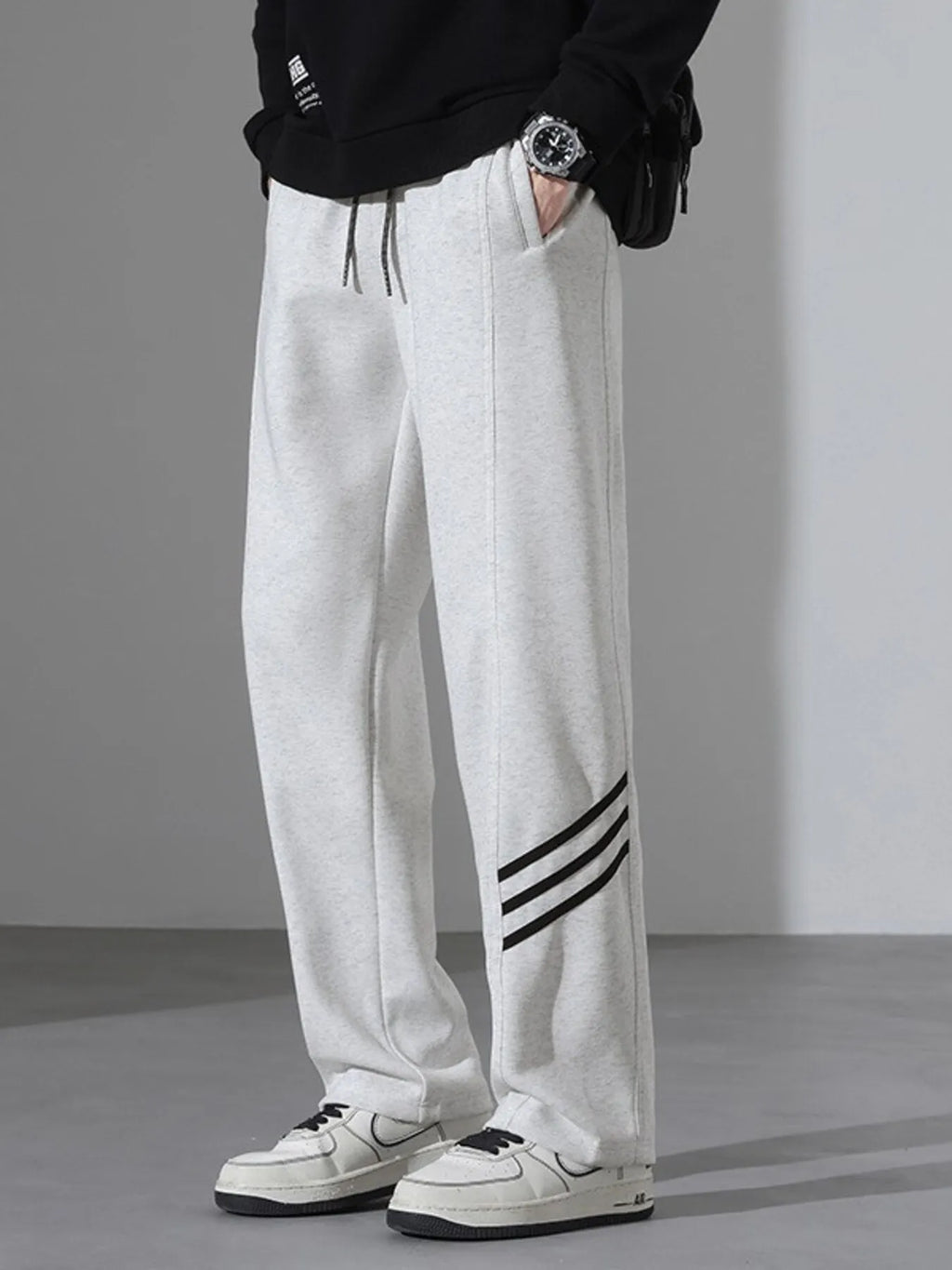 Casual Loose Fit Sweatpants with Stripes Plus Size in Light Flower Gray for Men