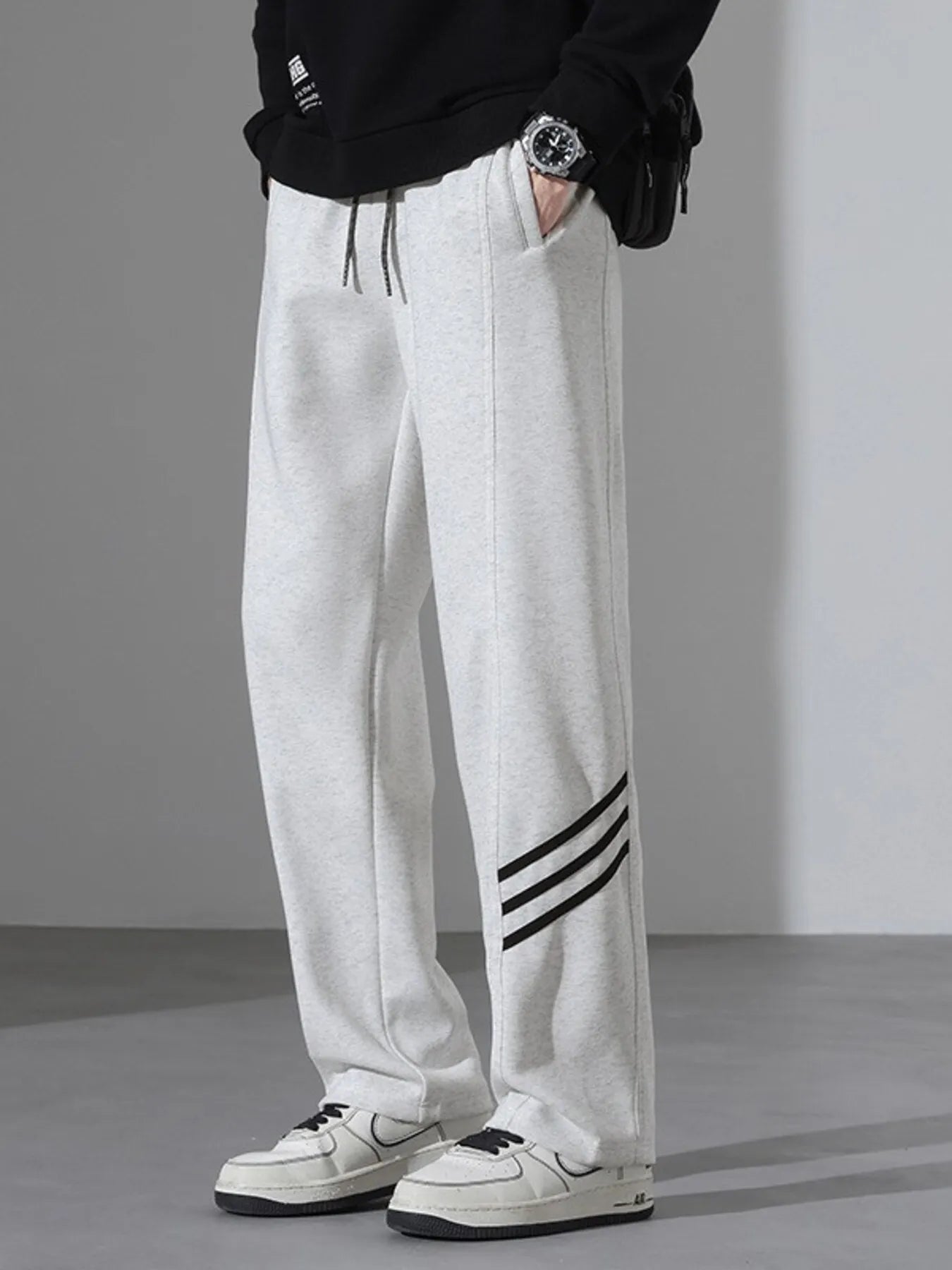 Casual Loose Fit Sweatpants with Stripes Plus Size in Light Flower Gray for Men