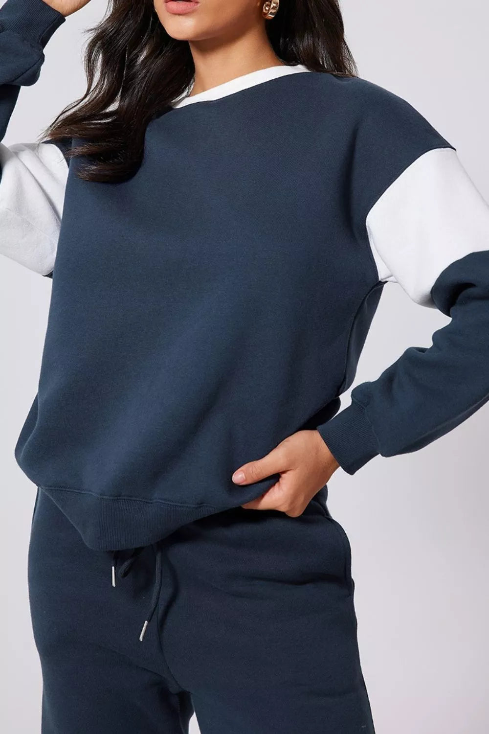 Drop Shoulder Loose Sweatshirt and Joggers Active Set for Women