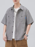 Plus Size Striped Short Sleeve Shirt in Black for Men