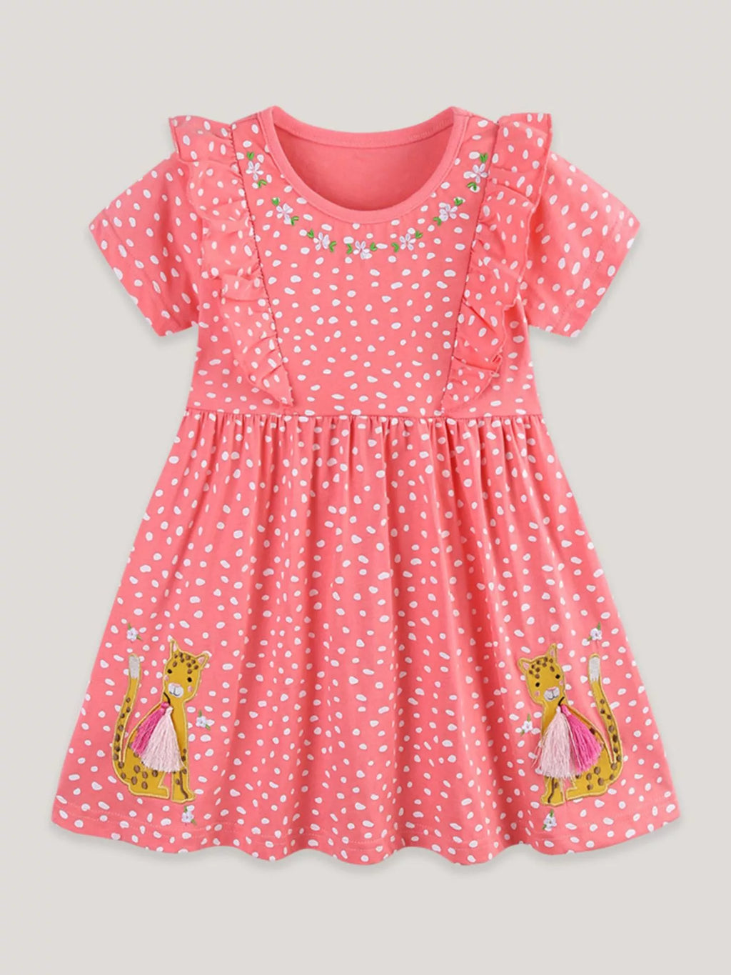 Ruffled Sleeve Polka Dot Embroidered Dress in Multicolor Multicolor for Girls