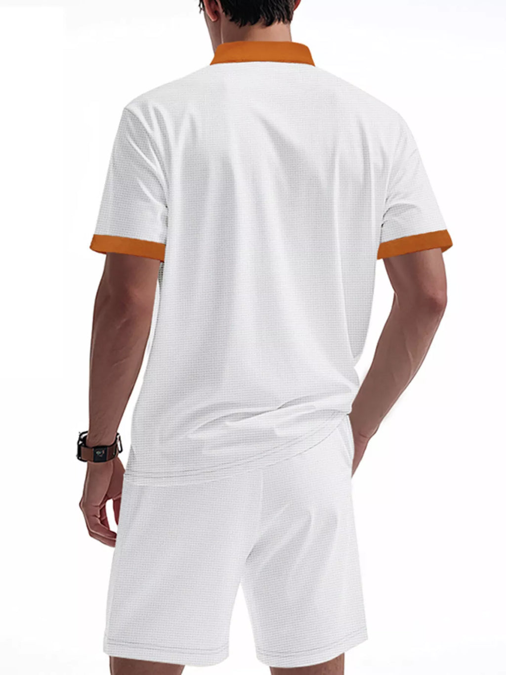 Lace-Up Collar Casual Top and Shorts Set Plus Size in Sapphire Blue for Men