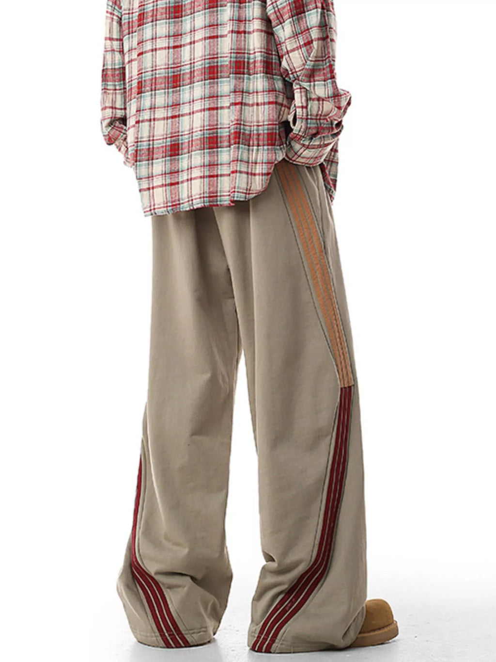 Plus Size Side Striped Relaxed Fit Casual Pants in Khaki for Men