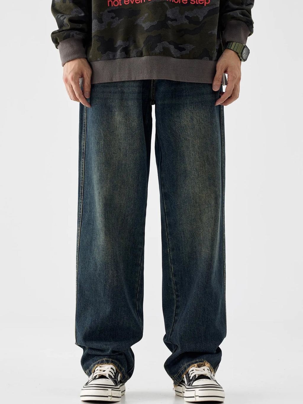 Vintage Wash Wide Leg Jeans in Deep Teal for Men