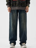 Vintage Wash Wide Leg Jeans in Deep Teal for Men