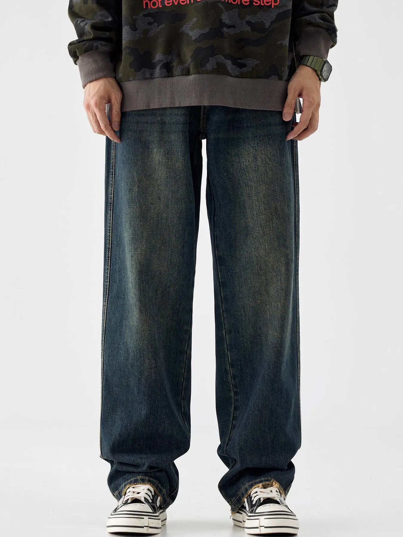 Vintage Wash Wide Leg Jeans in Deep Teal for Men