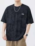 Plus Size Round Neck Relaxed Fit T-Shirt in Black for Men