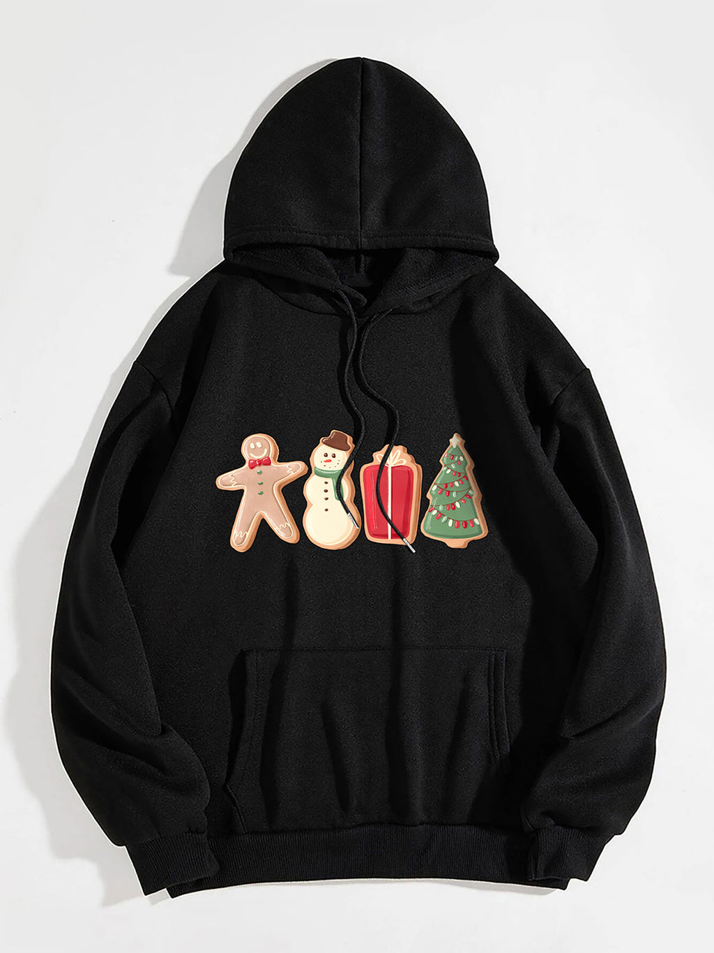 Graphic Drawstring Hoodie with Pocket in White for Women