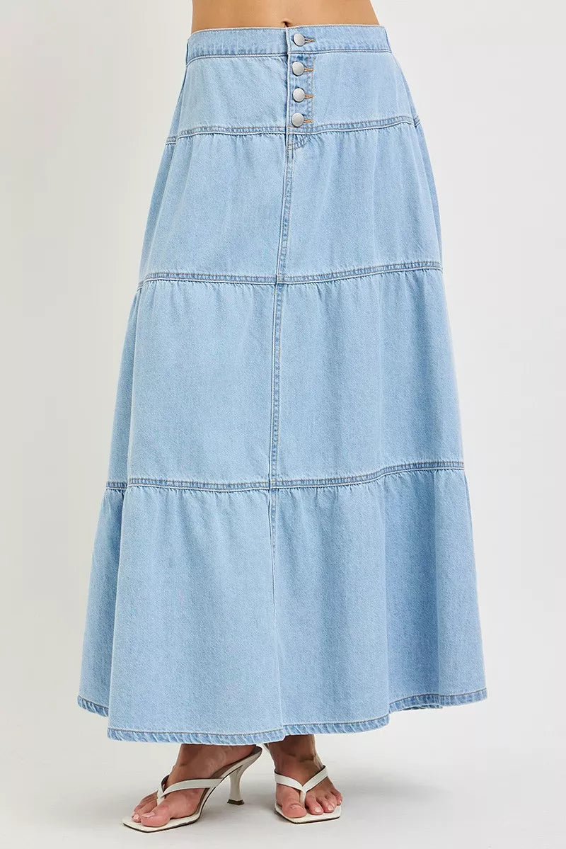 High Rise Ruffle Long Skirts in Light for Women