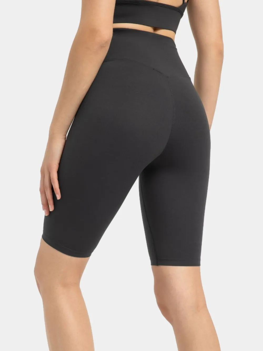 High Rise Wide Waistband Active Shorts in Dark Gray in Heliotrope Purple for Women