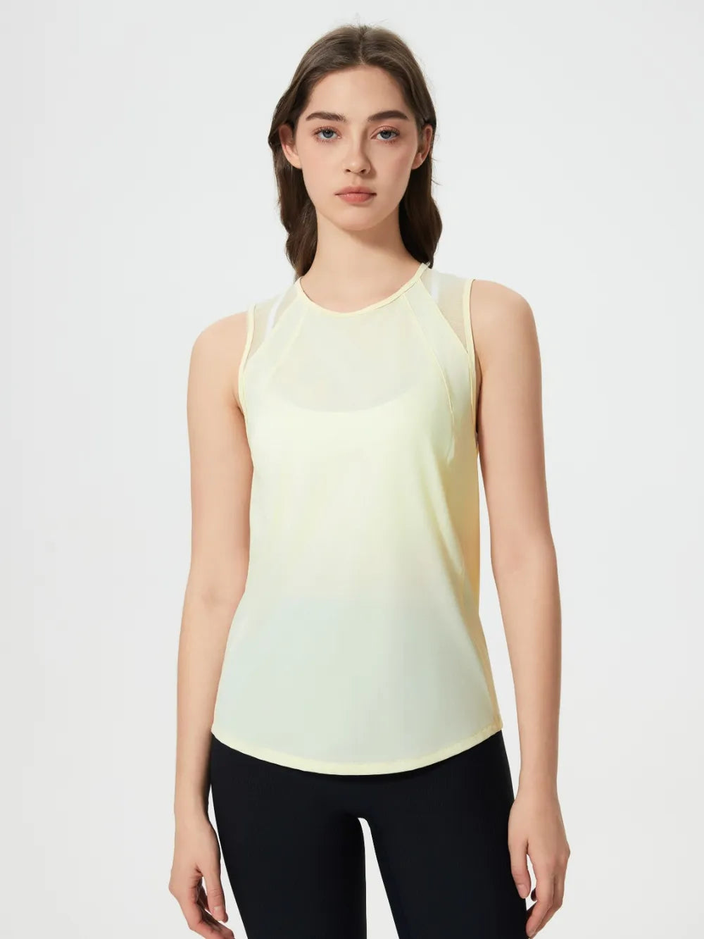 Cutout Back Round Neck Active Tank in Black for Women