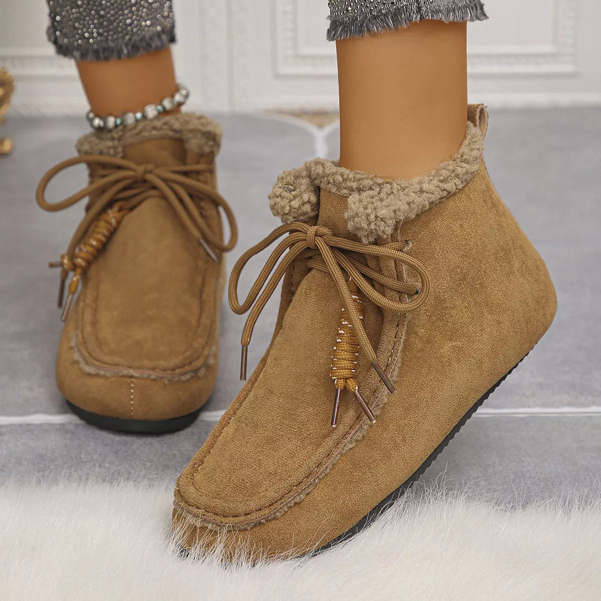 Plush Lined Ankle Boots in Brown for Women