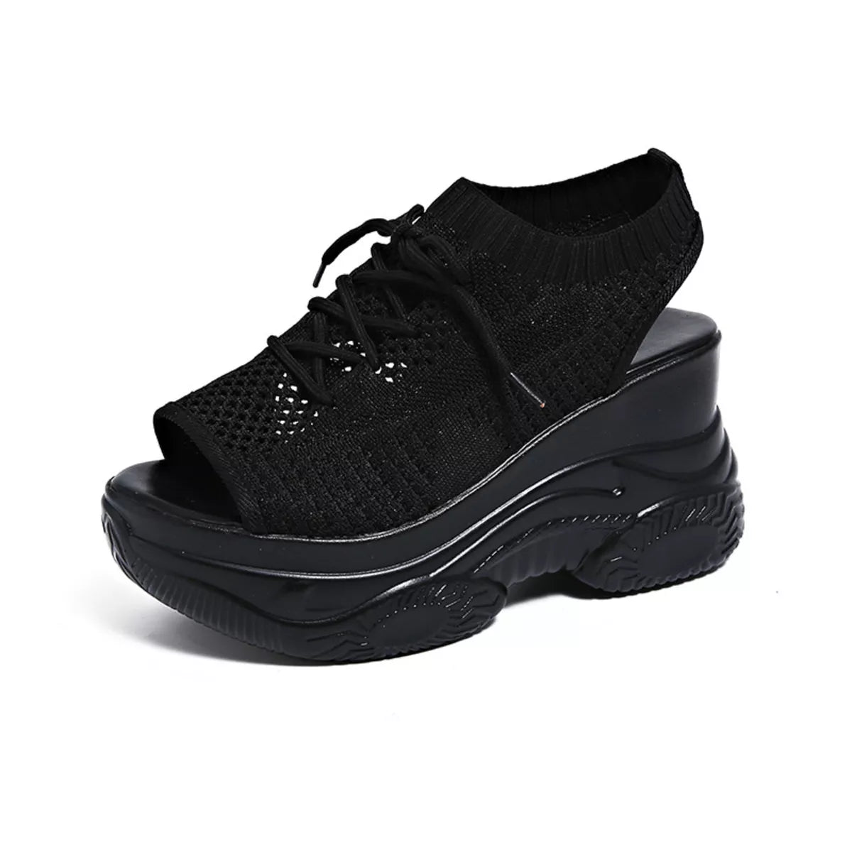 Lace Up Platform Sandals in Black for Women