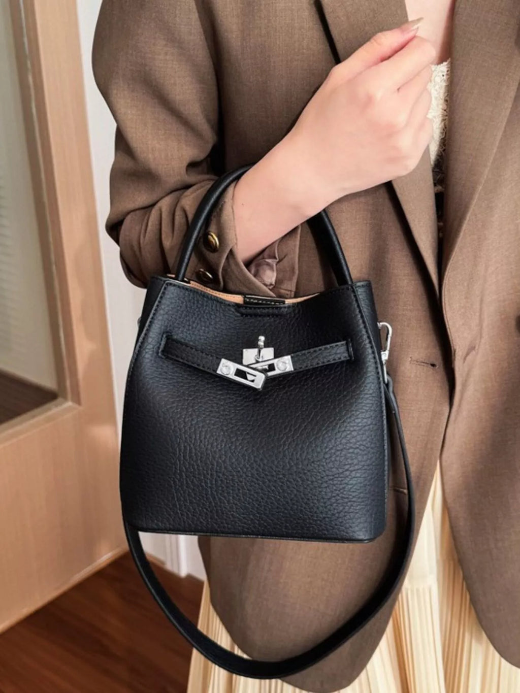Leather Top Handle Crossbody Bag in Classic for Women