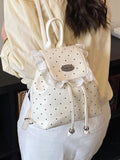 Polka Dot Lace Trim Backpack Bag in Cream for Women
