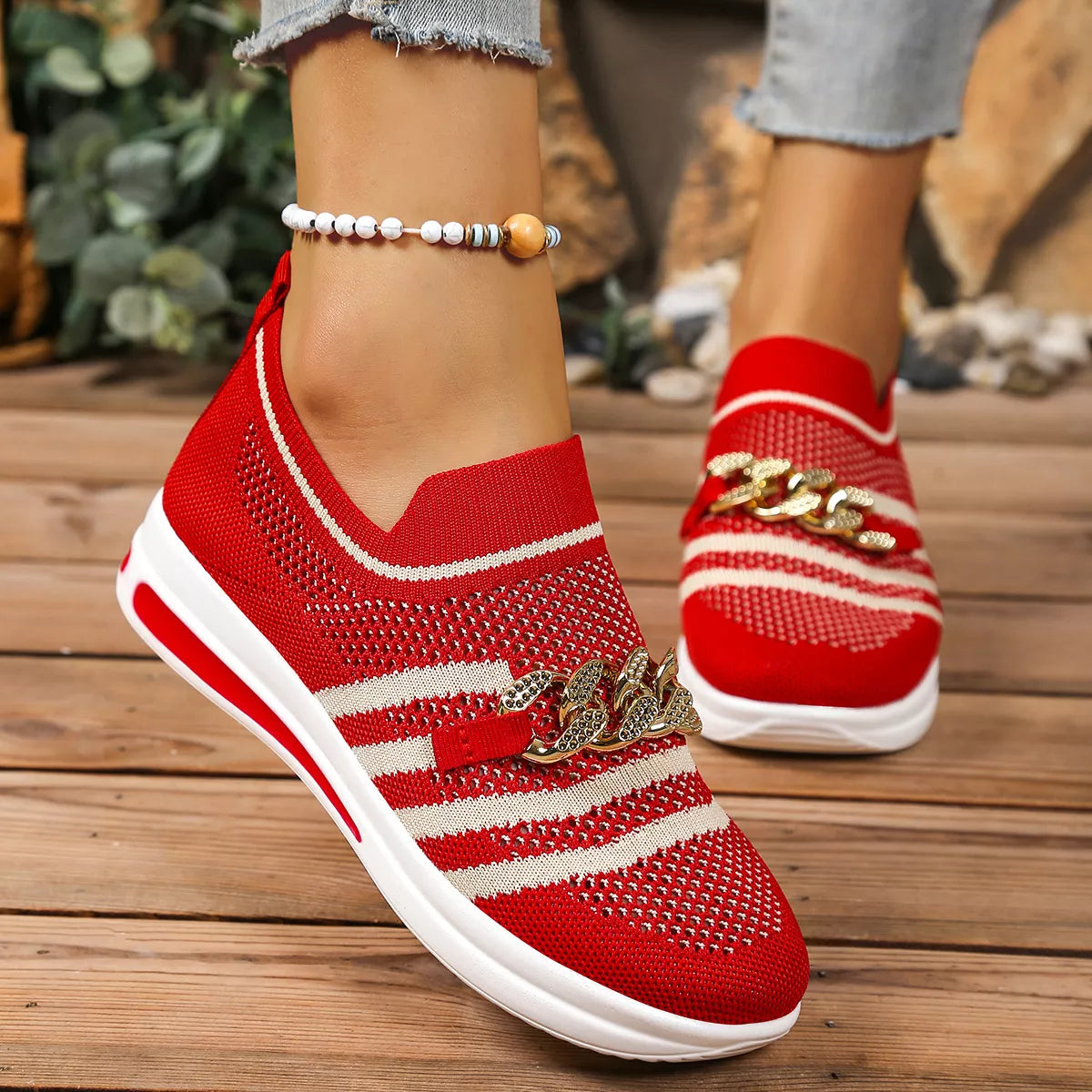 Round Toe Mesh Slip-Ons in Cream White for Women