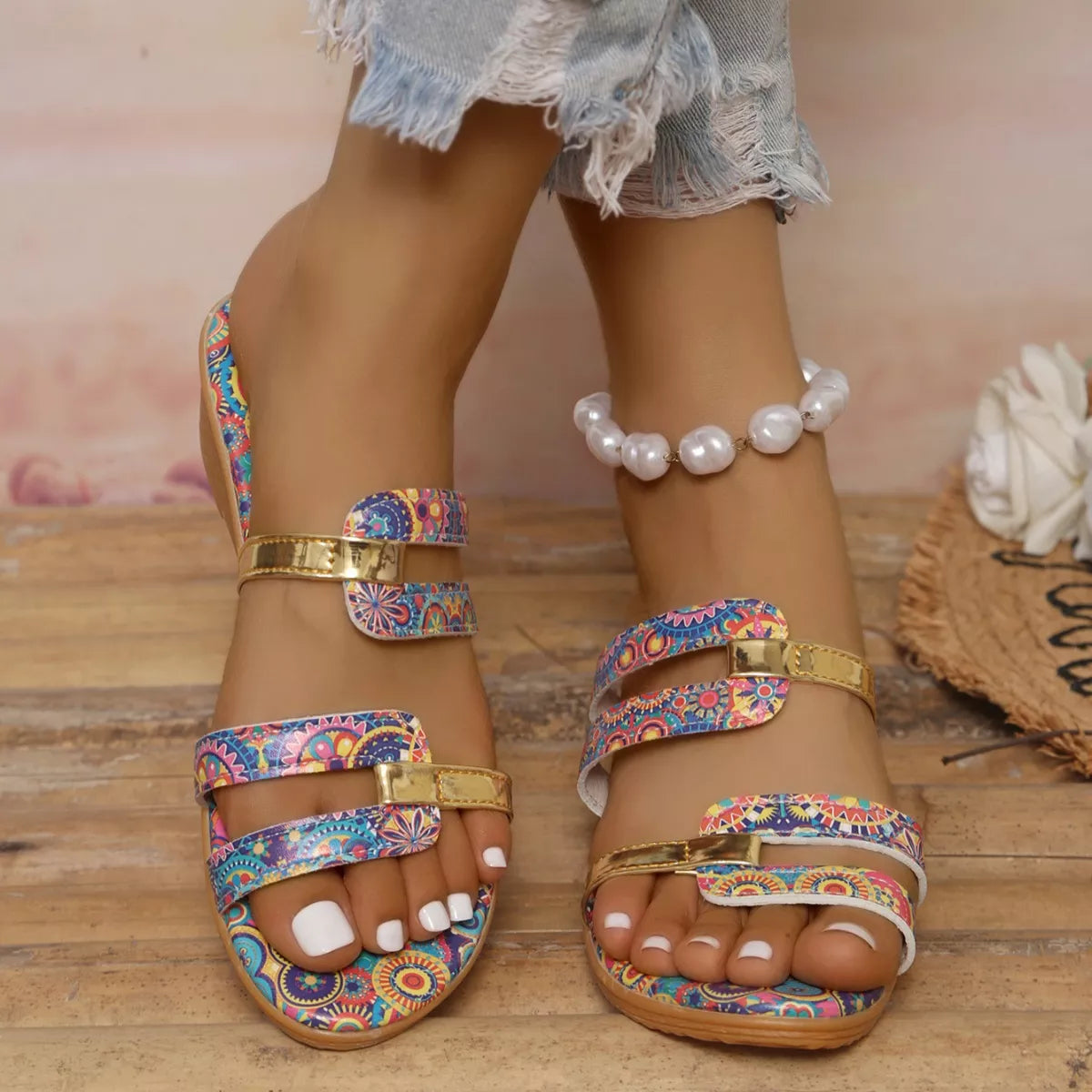Open Toe Wedge Sandals in Red in Blue for Women