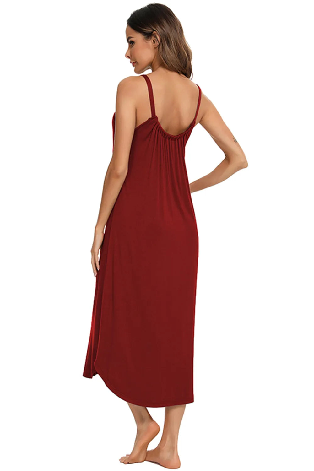 V-Neck Midi Lounge Dress in Scarlet for Women