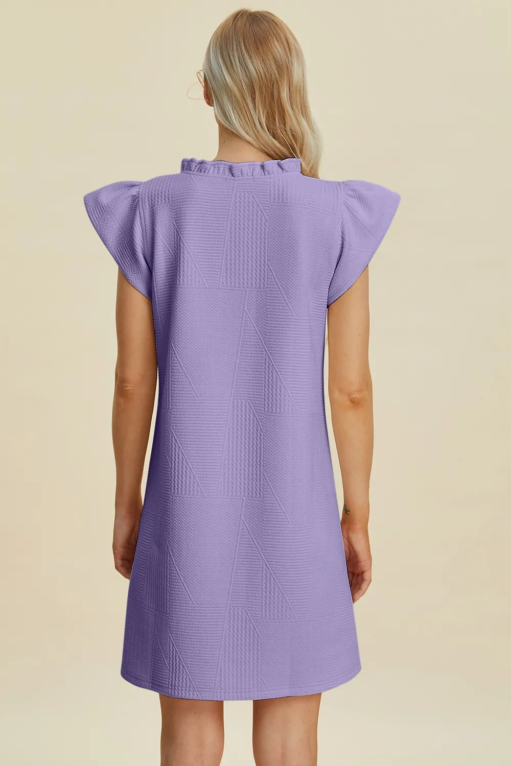 Plus Size Ruffled V-Neck Cap Sleeve Dress in Lavender for Women