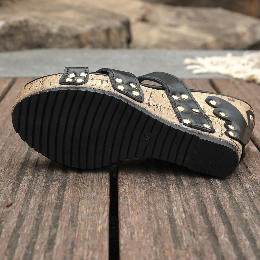 Open Toe Wedge Sandals in Soft in Black for Women