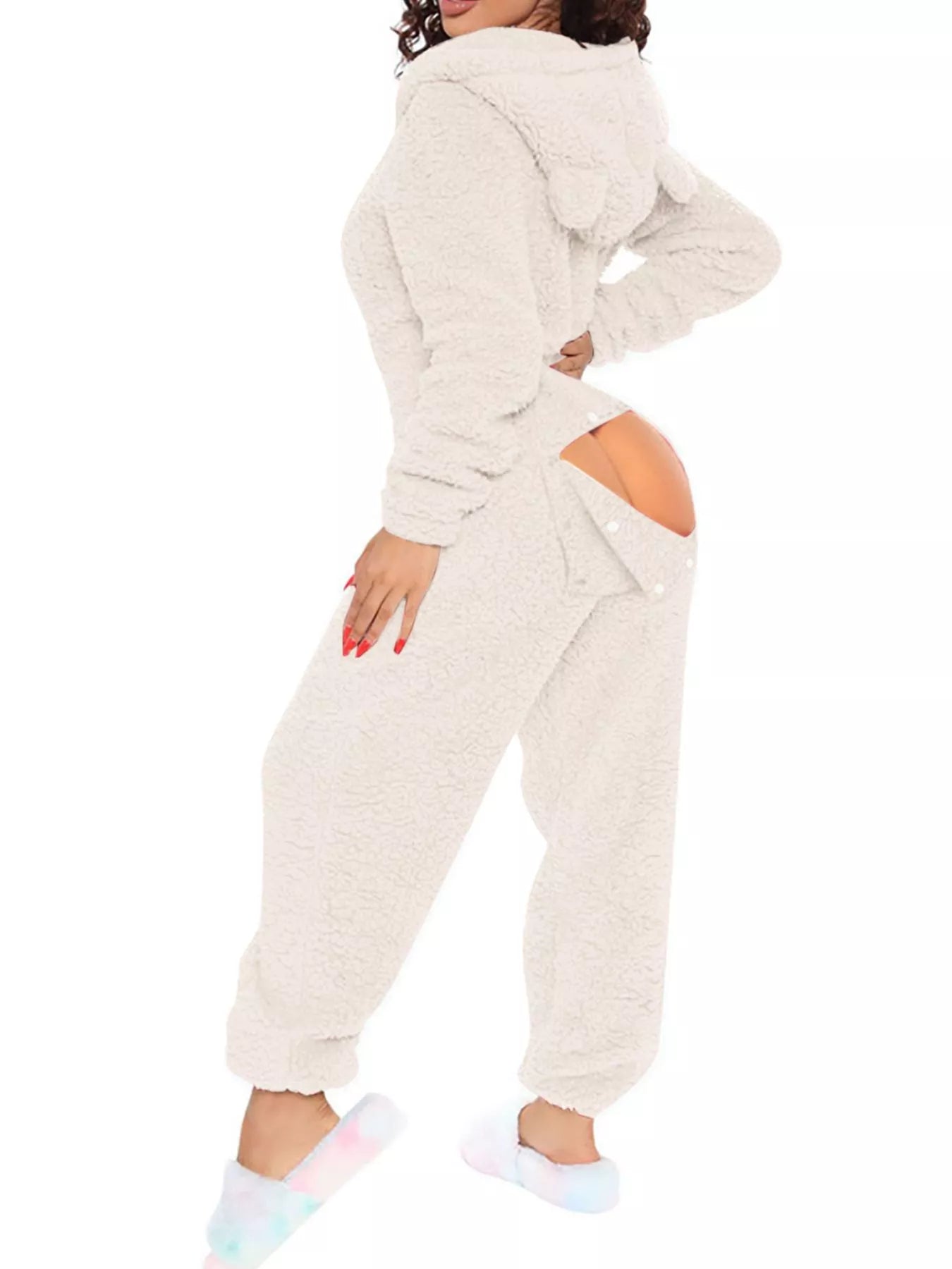 Fleece Hooded Open Back Jumpsuit in Blue for Women