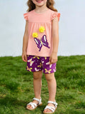 Butterfly Ruffle Sleeve Top & Shorts Set in Watermelon Pink for Girls