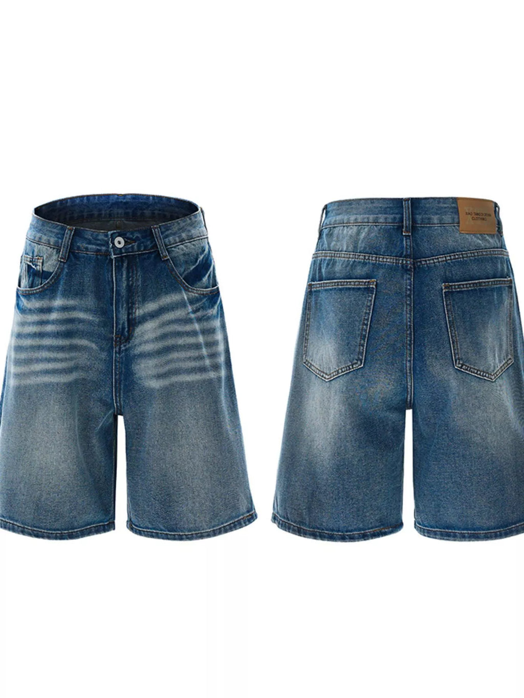 Washed Loose Fit Denim Shorts in Light Blue for Men