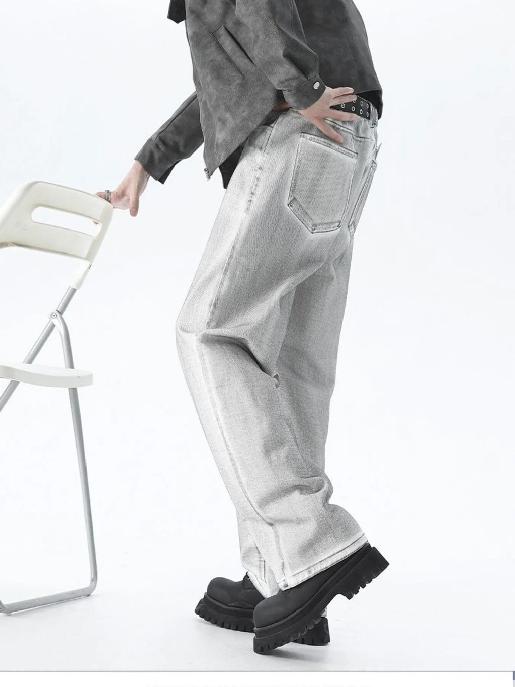 Plus Size Wide Leg High Waisted Jeans in White for Men