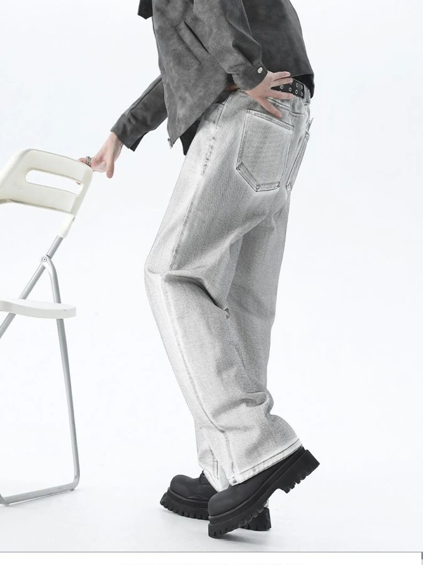 Plus Size Wide Leg High Waisted Jeans in White for Men