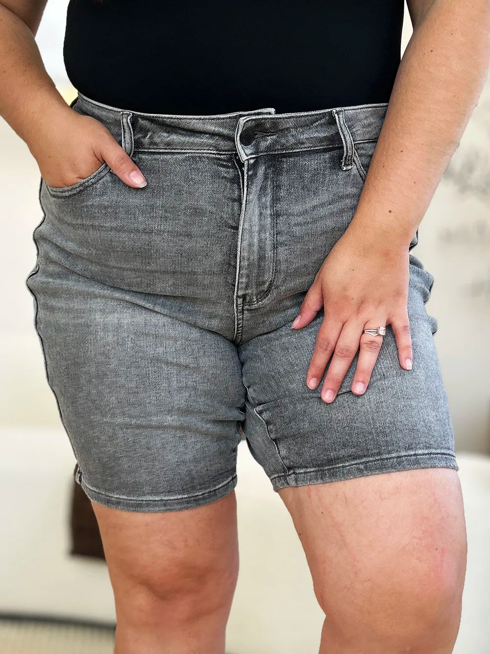 Plus Size High Waist Washed Denim Shorts for Women