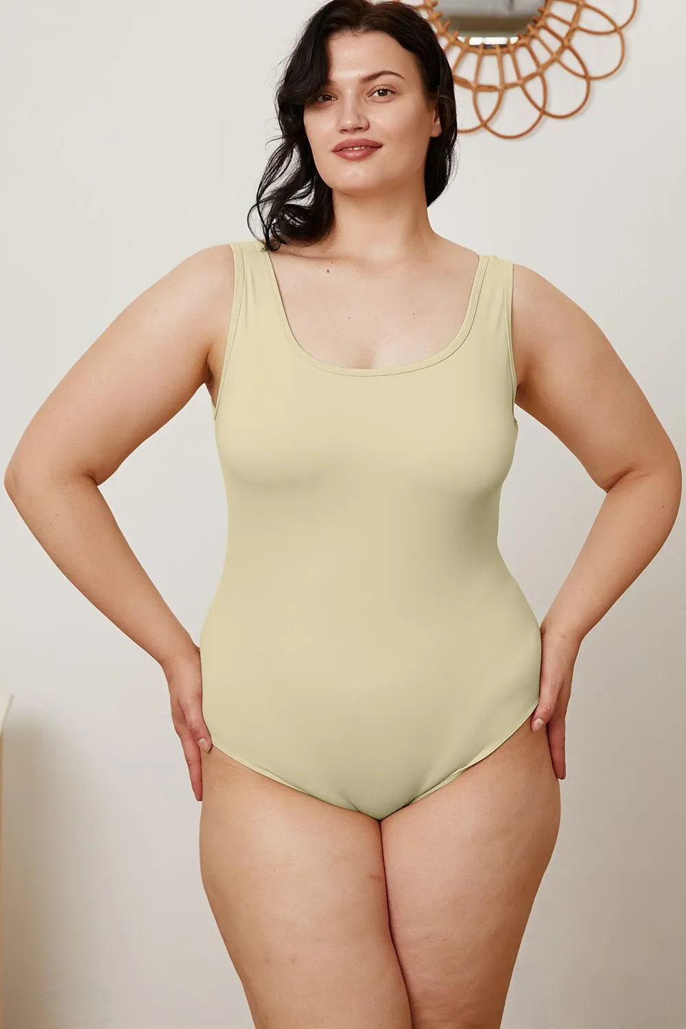 Plus Size Square Neck Sleeveless Bodysuit in Black for Women