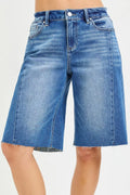 Raw Hem Slouchy Seamed Jorts in Medium for Women