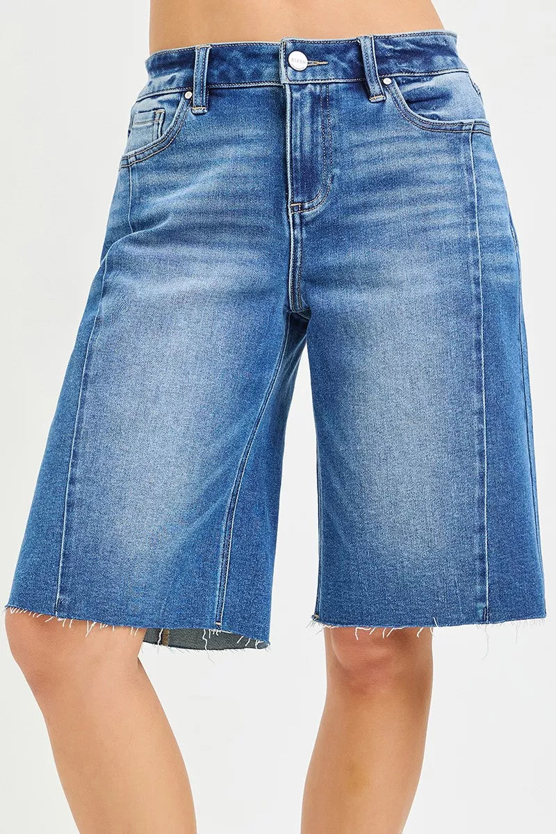 Raw Hem Slouchy Seamed Jorts in Medium for Women