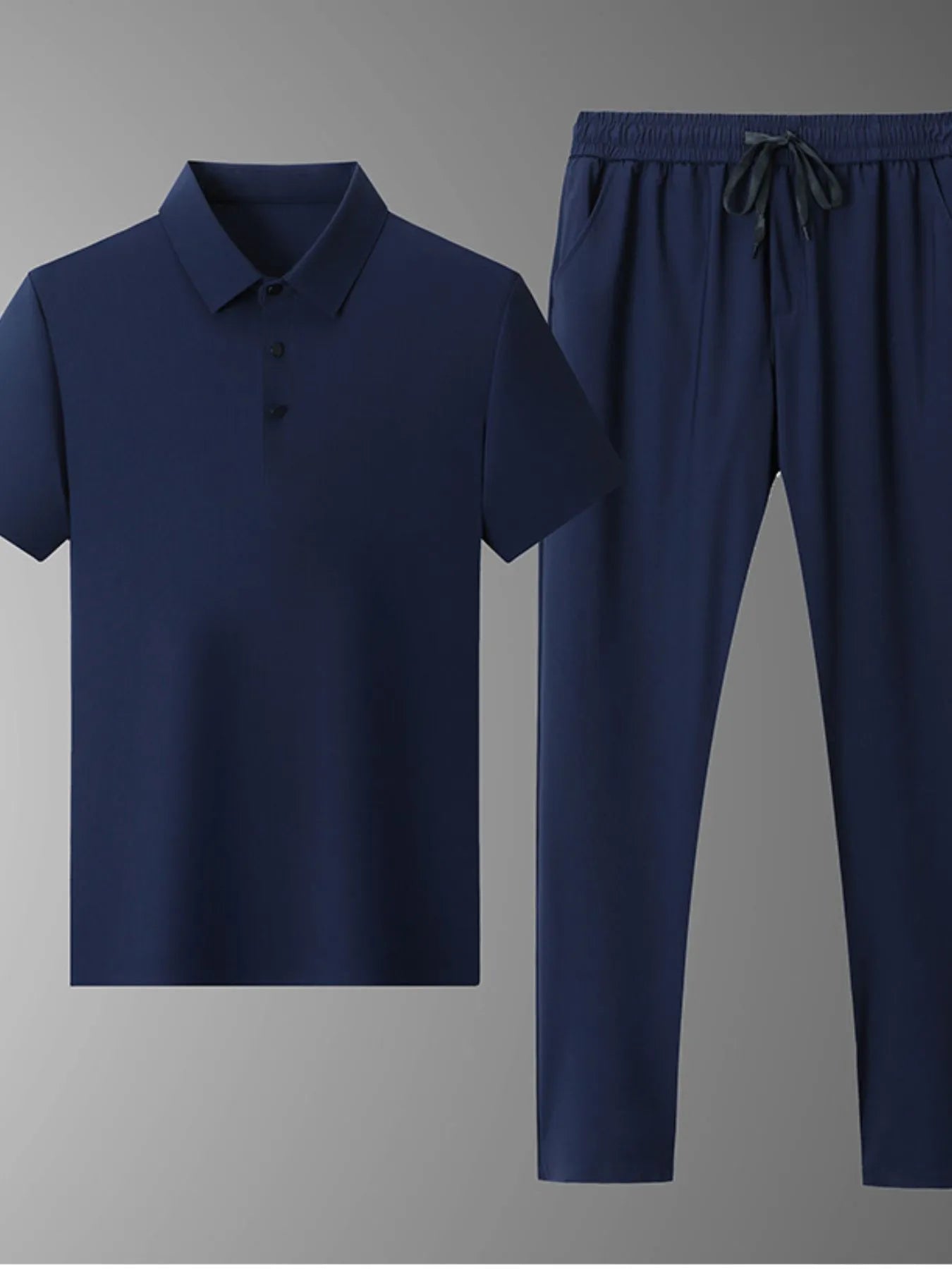 Button Detail Short Sleeve Polo Plus Size in Grey for Men