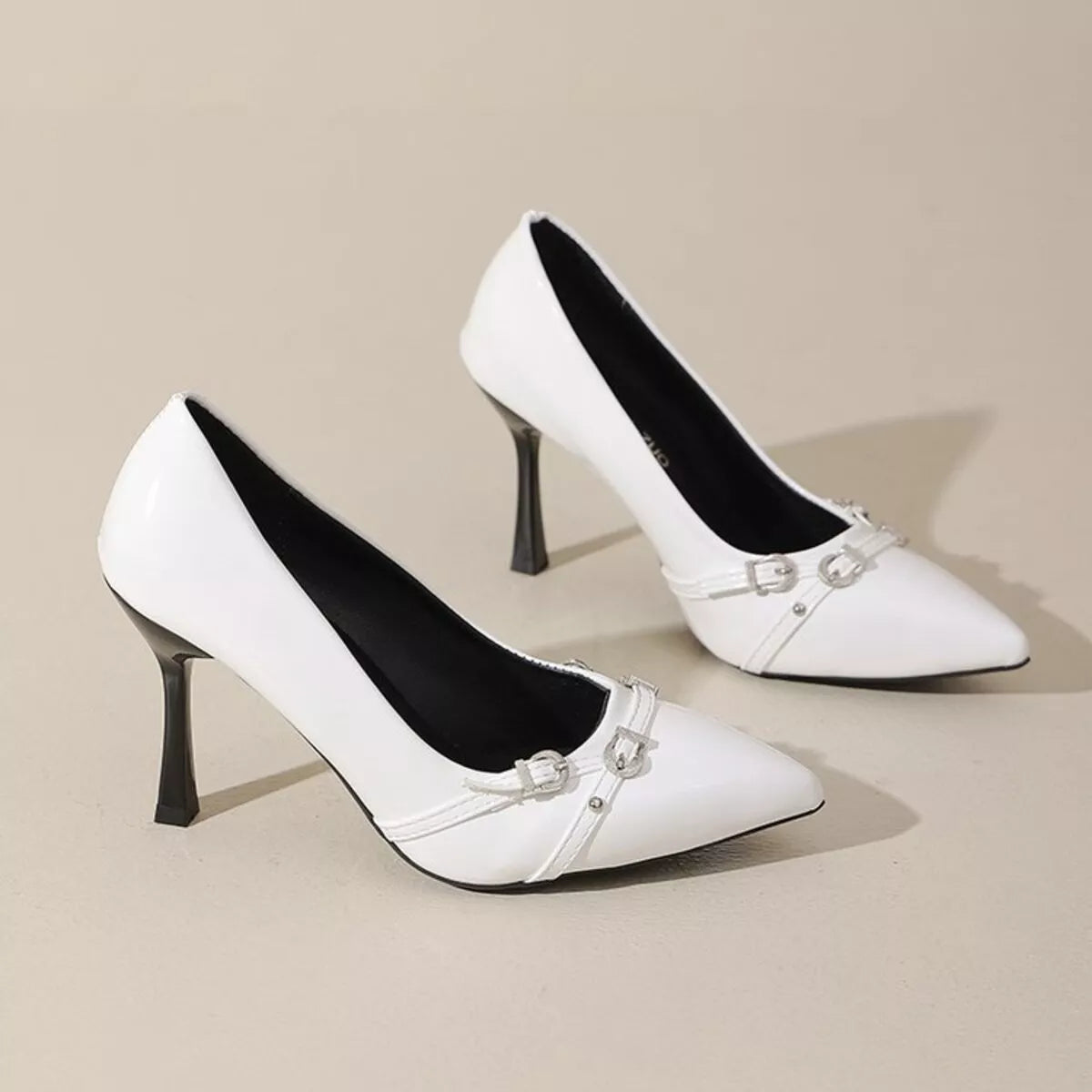 Point Toe High Heels Pumps in White for Women