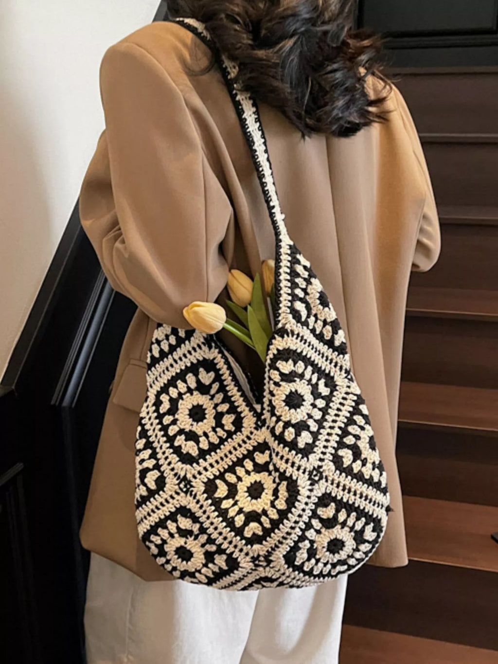 Crochet Hobo Shoulder Bag for Women