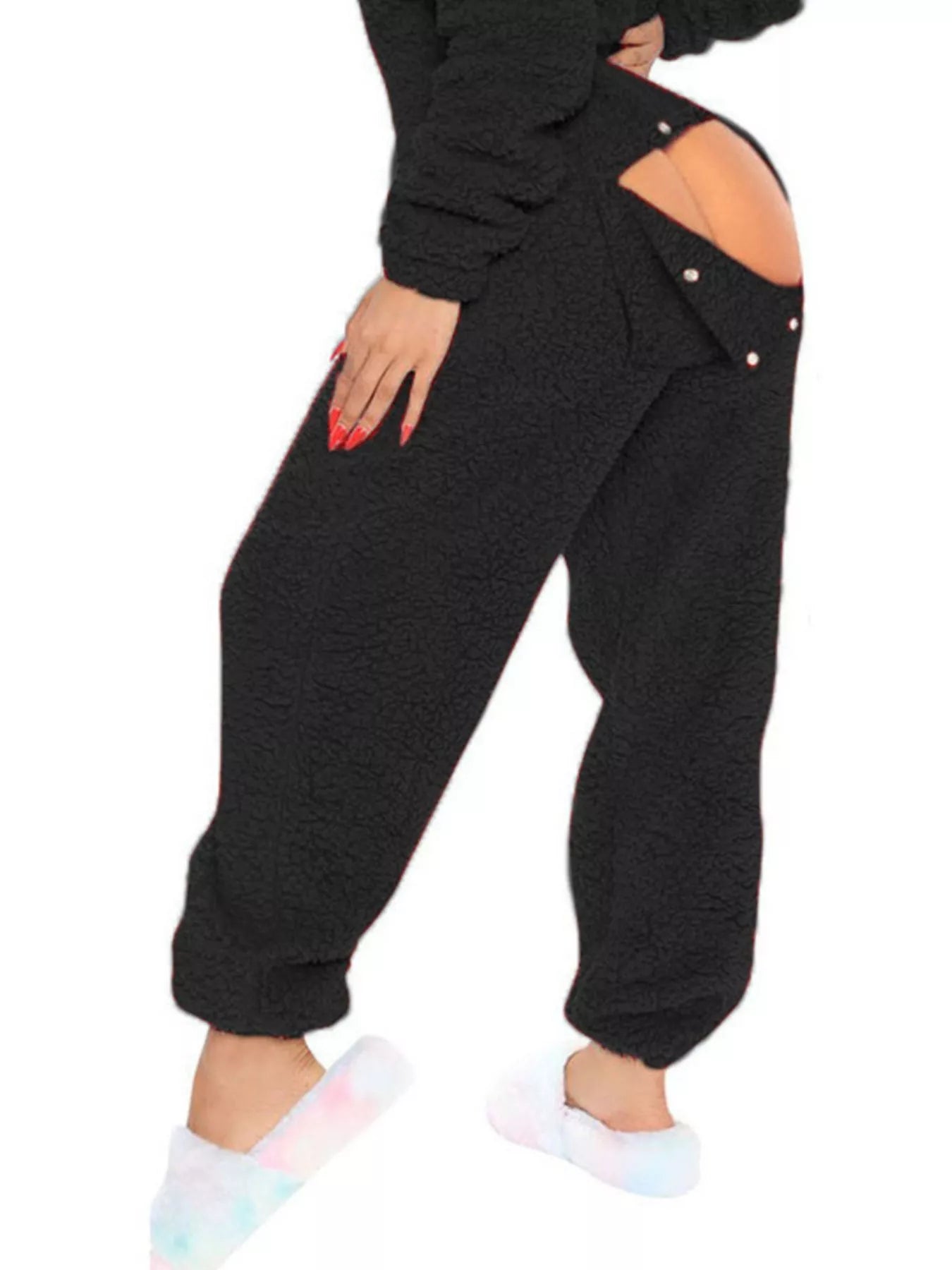 Fleece Hooded Open Back Jumpsuit in Red for Women
