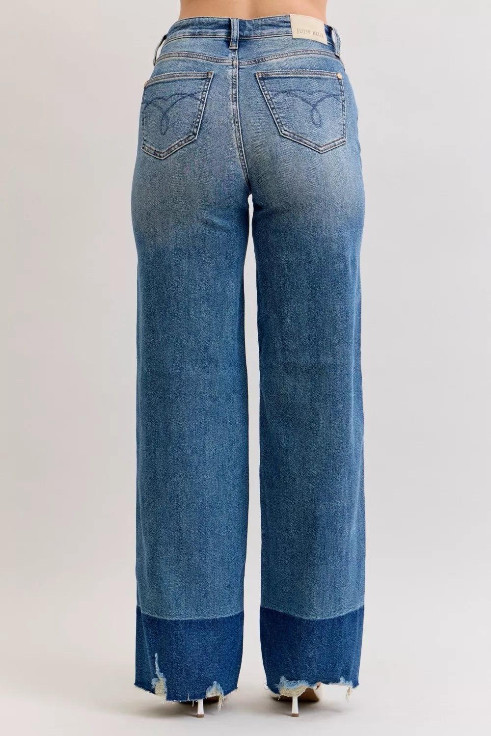 Raw Hem High Waist Column Straight Jeans in Dark for Women