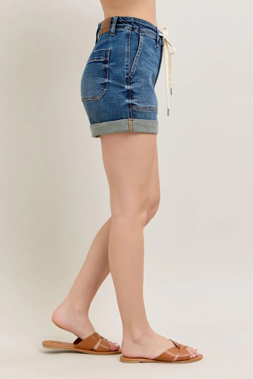 High Rise Cuff Denim Shorts Plus Size in Dark for Women