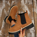 Round Toe Block Heels Boots in Brown for Women